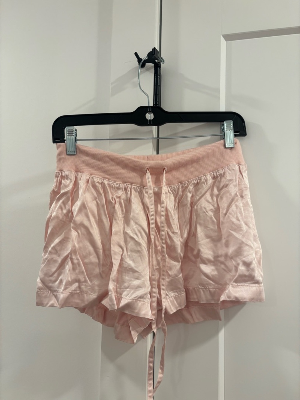 Light Pink Satin Lounge Shorts with Elastic Drawstring Waist